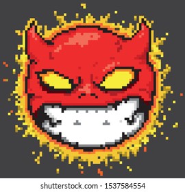 pixel imp devil demon head vicious in a fiery blaze