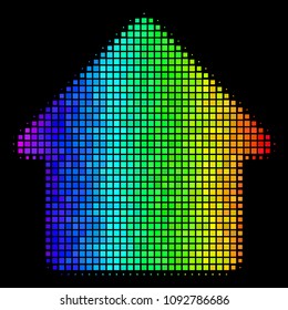 Pixel impressive halftone house icon in spectrum color tints with horizontal gradient on a black background. Color vector concept of house illustration designed from square array cells.