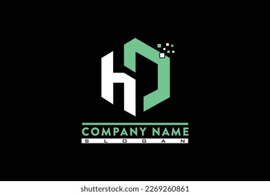 Pixel Initial Letter H D Logo Design Template.