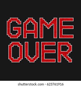 Pixel inscription game over. Message on the video game screen. Vector illustration.