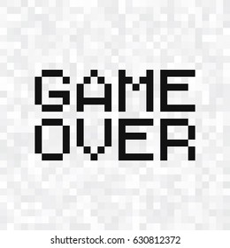 Pixel inscription "game over". Message on the video game screen. Vector illustration.