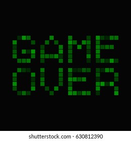 Pixel inscription "game over". Message on the video game screen. Vector illustration.