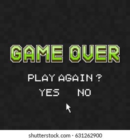 Pixel inscription "game over". Message on the video game screen. Vector illustration.