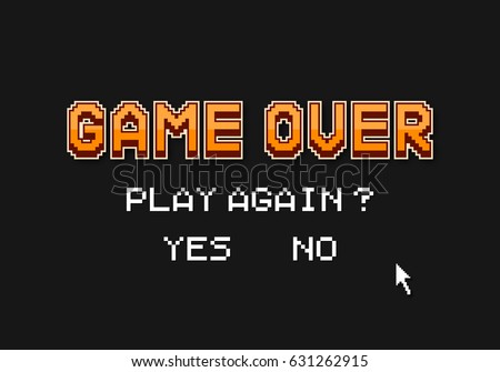 Pixel inscription "game over". Message on the video game screen. Vector illustration.