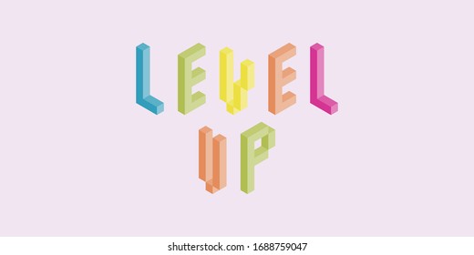 Pixel inscription "Level up". Pixel vector illustration computer video game.
