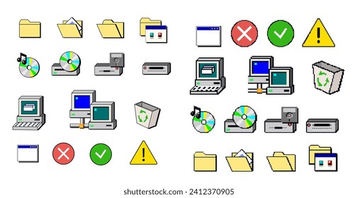 Pixel interface icons 90s. Retro user interface elements 90s style. 90s retro user interface elements. 