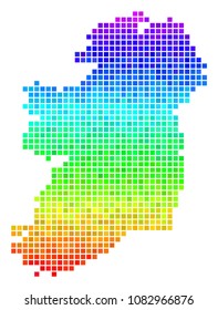 Pixel Ireland map. Vector territory scheme drawn with impressive spectral color shades with vertical gradient. Colorful vector composition of Ireland map designed from square elements.