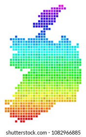 Pixel Ireland Republic map. Vector territorial map drawn with bright spectrum color hues with vertical gradient. Color vector pattern of Ireland Republic map organized of rectangle elements.