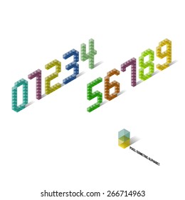 Pixel Isometric Perspective Numbers - Typography Element - Vector Illustration