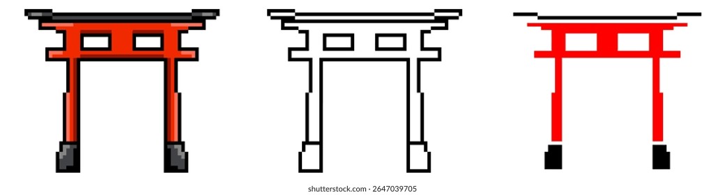 Pixel Japan gate vector, designed with a retro, 8-bit aesthetic. Perfect for cultural themes, gaming environments, vintage travel, or any project needing a nostalgic pixelated torii gate.