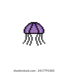 pixel jellyfish  icon.  Vector pixel art jelly fish 8 bit for game company logo template 