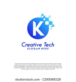 Pixel K Letter Logo designs, Letter K Design Vector Template with Abstract Circle Pixel