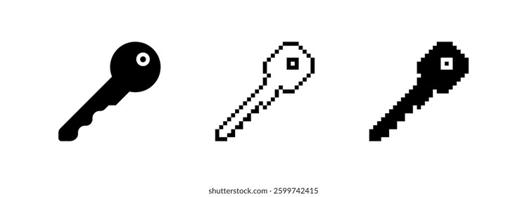 Pixel key set icon, key sign vector