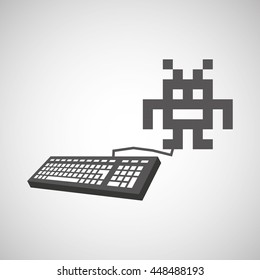pixel with keyboard gamer icon vector illustration