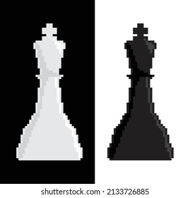 Pixel  King  icon vector chess. Chessmen figure pixel art pieces. 