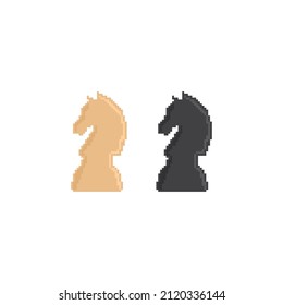 Pixel  Knight icon vector chess. Chessmen figure pixel art pieces. 