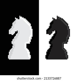 Pixel  Knight icon vector chess. Chessmen figure pixel art pieces. 