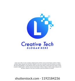 Pixel L Letter Logo designs, Letter L Design Vector Template with Abstract Circle Pixel