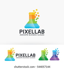 Pixel lab color logo design. Digital, Laboratory and Art studio logo concept. Vector logo template