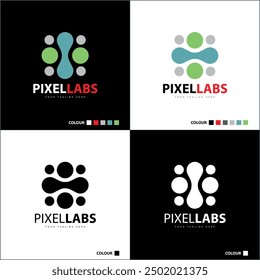 pixel labs molecule modern pixel sign logo set template design