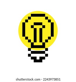 Pixel lamp sign lightning icon illustration vector. Retro game design. Eighties computer games 8 bit game. Game consoles cartridge. Mosaic illustration isolated white background icon.