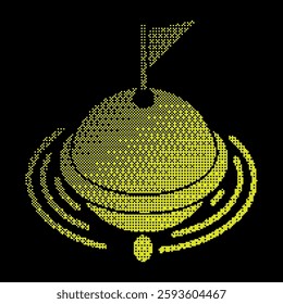 Pixel landmark sea buoy silhouette icon. Restrictive sea buoy on waves. Regulation and safety of shipping in ocean. Simple black and yellow vector isolated on black