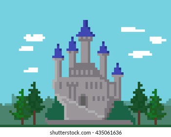 Pixel Landscape With Medieval Castle