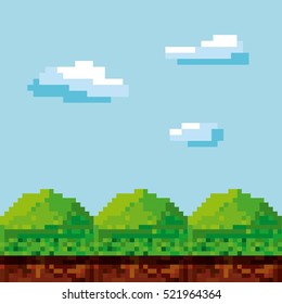 pixel landscape. Video game interface design. Colorful design. vector illustration