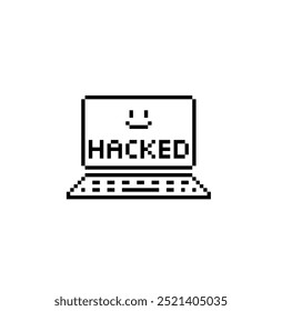 pixel laptop icon. Vector pixel art hacked laptop 8 bit logo for game