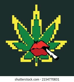 pixel leaf cannabis vector icon