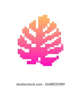 Pixel leaf icon with vibrant gradient colors in an 8-bit style for digital design elements.