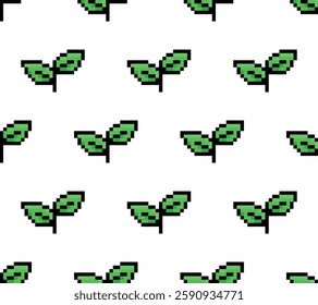  pixel leaf  Seamless Pattern vector eco background  pixel art for 8 bit game