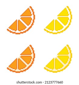 pixel lemon and orange icon vector set pixel art citrus fruits for 8 bit game