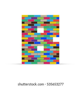 Pixel letter B from multicolored bricks isolated on a white background.