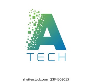 Pixel Letter A Blue Gradient Color Creative Technology type Logo