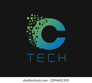 Pixel Letter C Blue Gradient Color Creative Technology type Logo