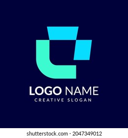 Pixel Letter C logo design template, Technology abstract dot connection cross vector logo icon circle logotype.
