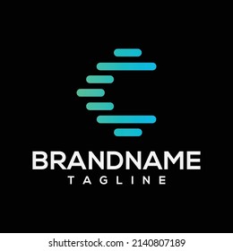 Pixel Letter C Logo Design Template Stock Vector