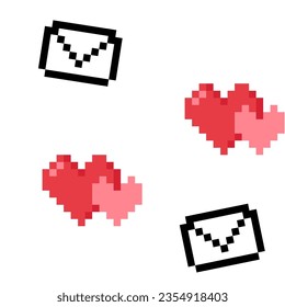 Pixel letter and heart seamless pattern