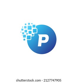 Pixel Letter Logo P. P Letter Design Vector with Pixel. Suitable for all business