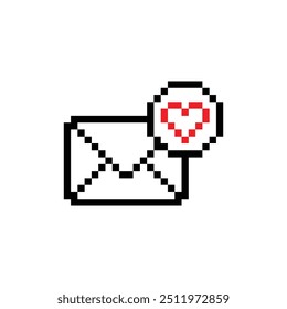 pixel  letter mail icon. envelope with a heart icon. Love message sign pixel art icon vector 8 bit game