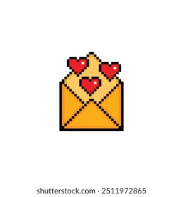 pixel  letter mail icon. envelope with a heart icon. Love message sign pixel art icon vector 8 bit game