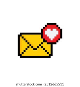 pixel  letter mail icon. envelope with a heart icon. Love message sign pixel art icon vector 8 bit game