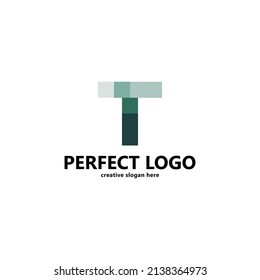 Pixel letter T monogram vector logo using color shades. Logo for product, brand, company, and organization.