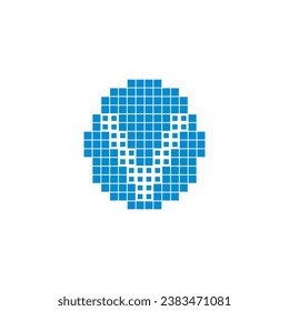 Pixel letter v digital logo design vector royalty free image template 