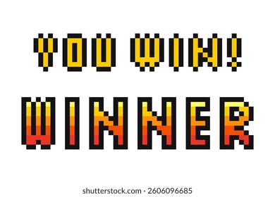 Pixel lettering - You win! Winner 8 bit game resource.