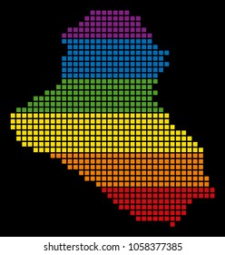 A pixel LGBT pride Iraq Map for lesbians, gays, bisexuals, and transgenders. Vector homosexual tolerance geographic map in LGBT flag colors on a white background.