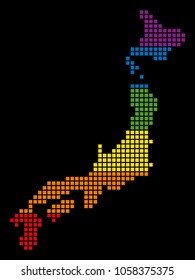 A pixel LGBT pride Japan Map for lesbians, gays, bisexuals, and transgenders. Vector homosexual tolerance geographic map in LGBT flag colors on a white background.