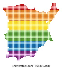 A pixel LGBT pride Koh Samui Map for lesbians, gays, bisexuals, and transgenders. Vector homosexual tolerance geographic map in LGBT flag colors on a white background.