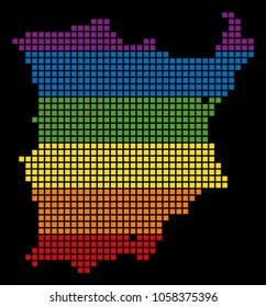 A pixel LGBT pride Koh Samui Map for lesbians, gays, bisexuals, and transgenders. Vector homosexual tolerance geographic map in LGBT flag colors on a white background.